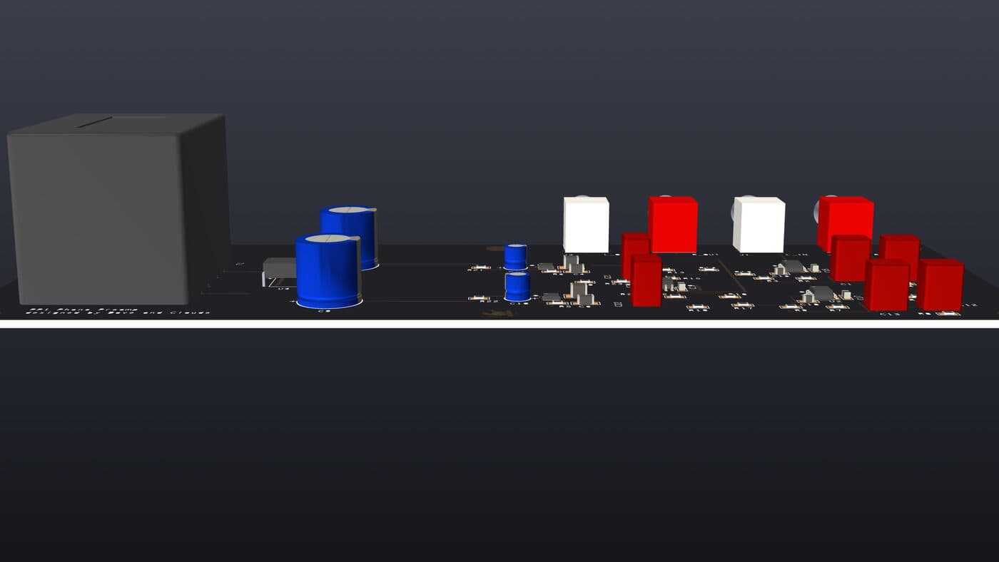 Low front elevation of the PP1 board, roughly at component height.