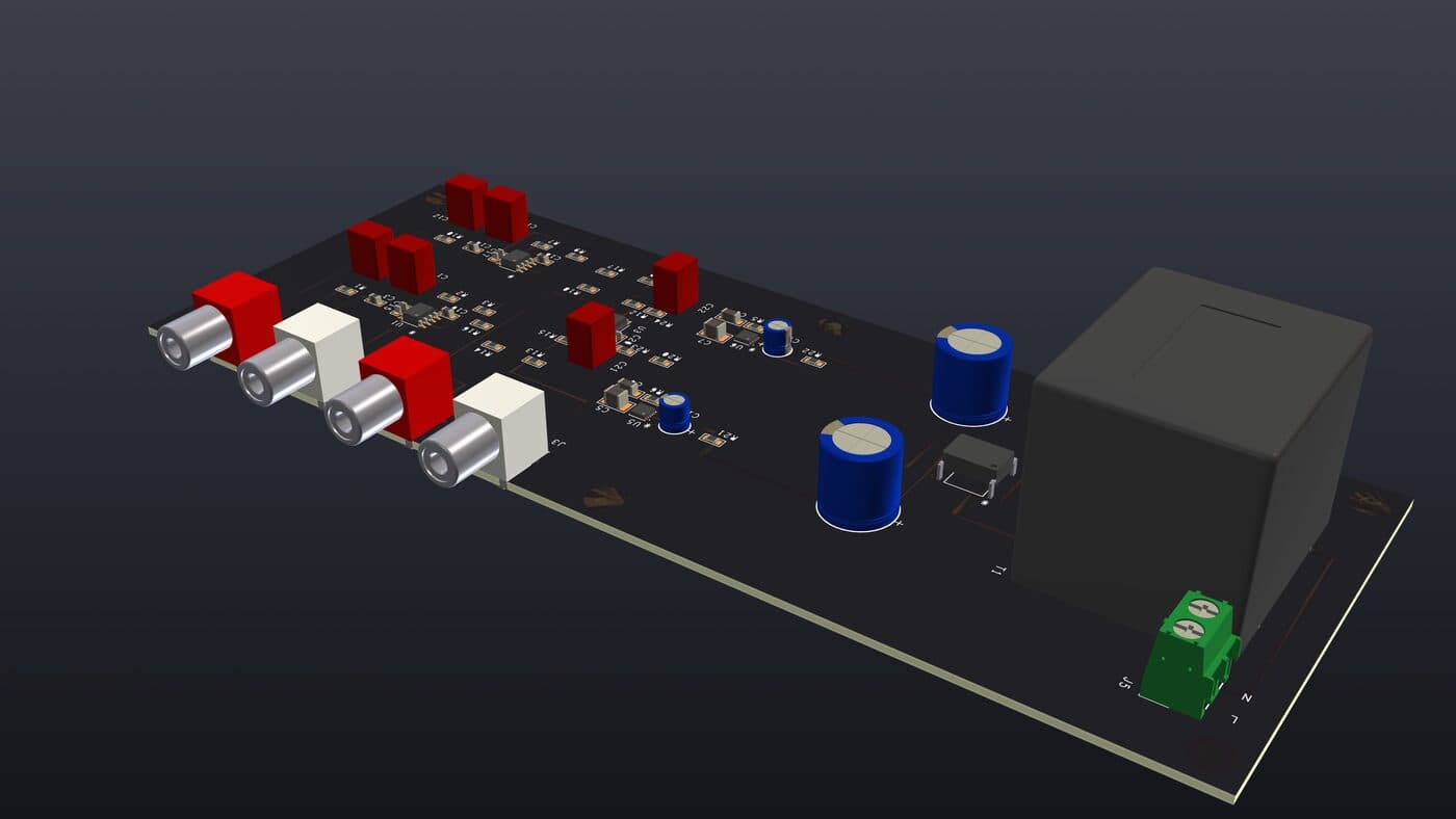 Isometric render of the PP1 board from the back-left.