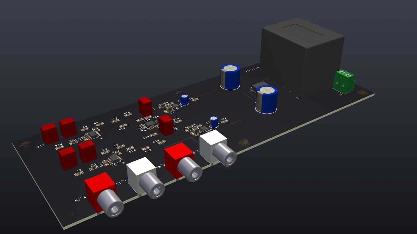 Isometric render of the PP1 board from the back-right.