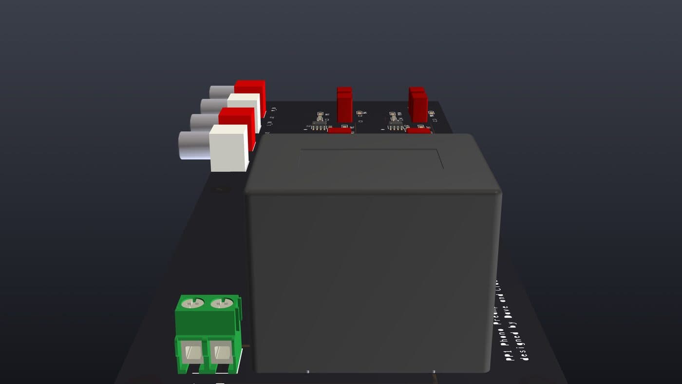 End-on render of the left, mains end of the PP1 board.